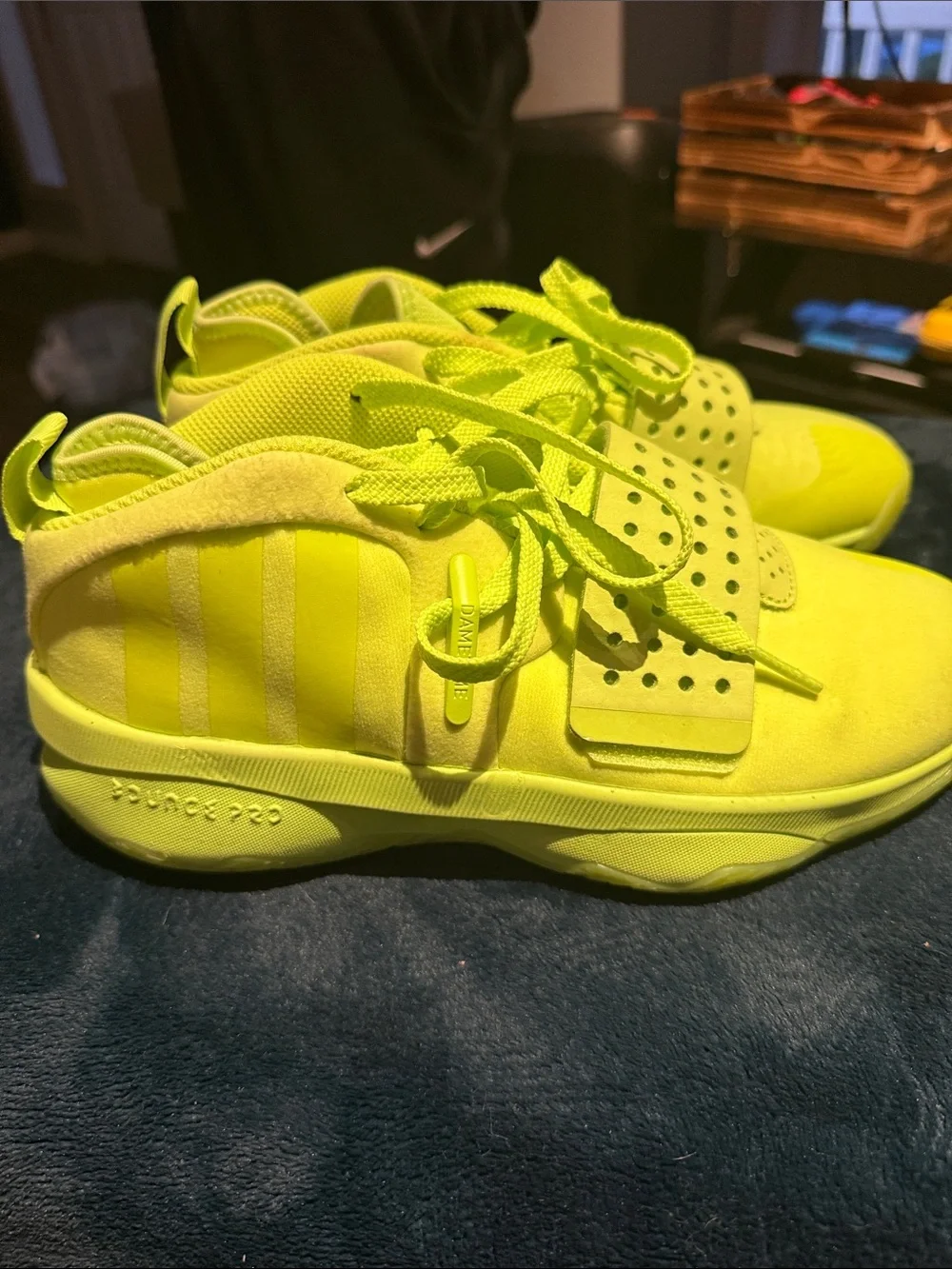 bright neon yellow Adidas Dame 8 EXTPLY 